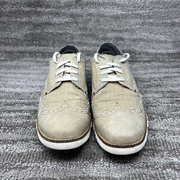 Cole Haan ZeroGrand Men's 9 M Beige Canvas Wingtip Derby Oxford Shoes - Picture 3 of 9